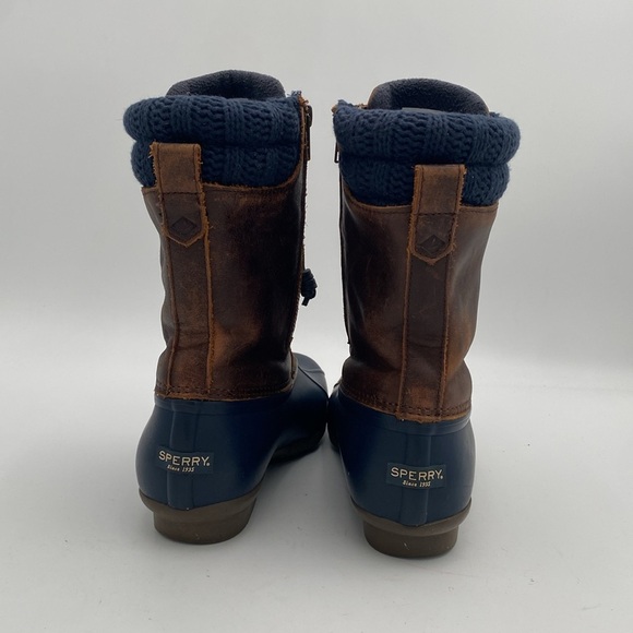 Sperry saltwater duck boots women 9M waterproof Dark Brown Navy rain snow casual - Picture 7 of 14